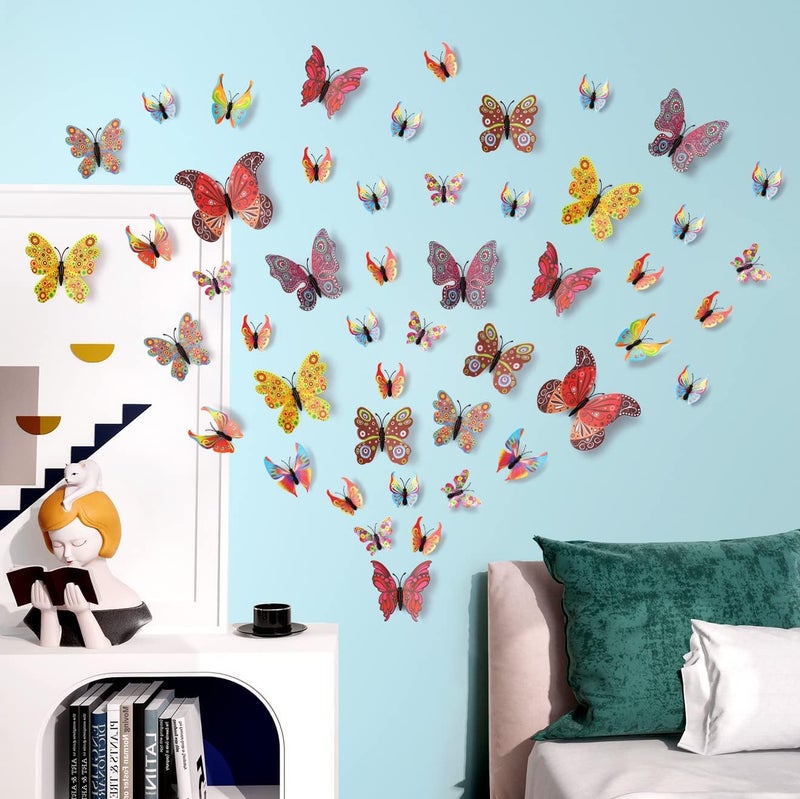 LiveGallery 72 PCS Removable 3D DIY Beautiful Butterfly Wall Decals Colorful Butterflies Art Decor Wall Stickers Murals for Home Nursery Bedroom Classroom Offices TV Background Chinese Style - Image 5