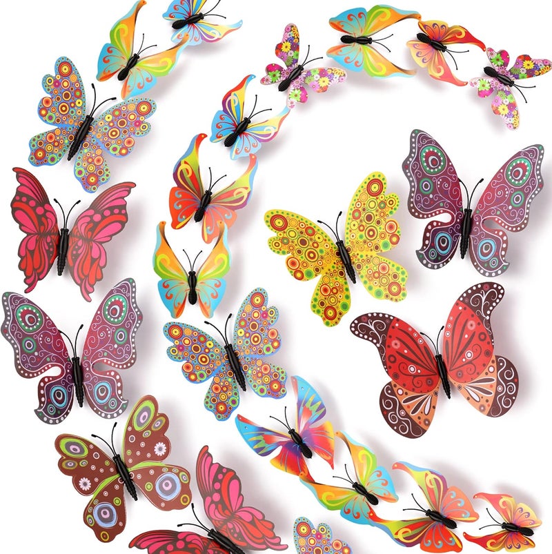 LiveGallery 72 PCS Removable 3D DIY Beautiful Butterfly Wall Decals Colorful Butterflies Art Decor Wall Stickers Murals for Home Nursery Bedroom Classroom Offices TV Background Chinese Style - Image 1