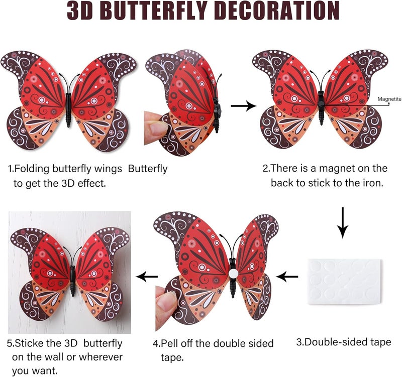 LiveGallery 72 PCS Removable 3D DIY Beautiful Butterfly Wall Decals Colorful Butterflies Art Decor Wall Stickers Murals for Home Nursery Bedroom Classroom Offices TV Background Chinese Style - Image 3