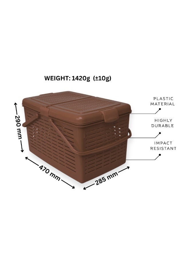 SNH Multi-Purpose Carry Basket with Lid and Handles | Shopping Basket | Picnic Storage Basket | Laundry Carrier | Household Organizer for Fruits, Vegetables, Clothes & Groceries - Image 1