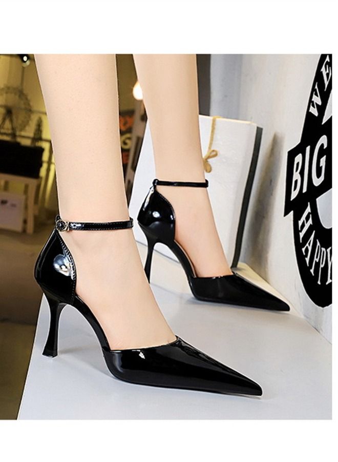 BIGTREE صندل مدبب بكعب عالٍ من خط واحد 8 سم أسود - Image 3