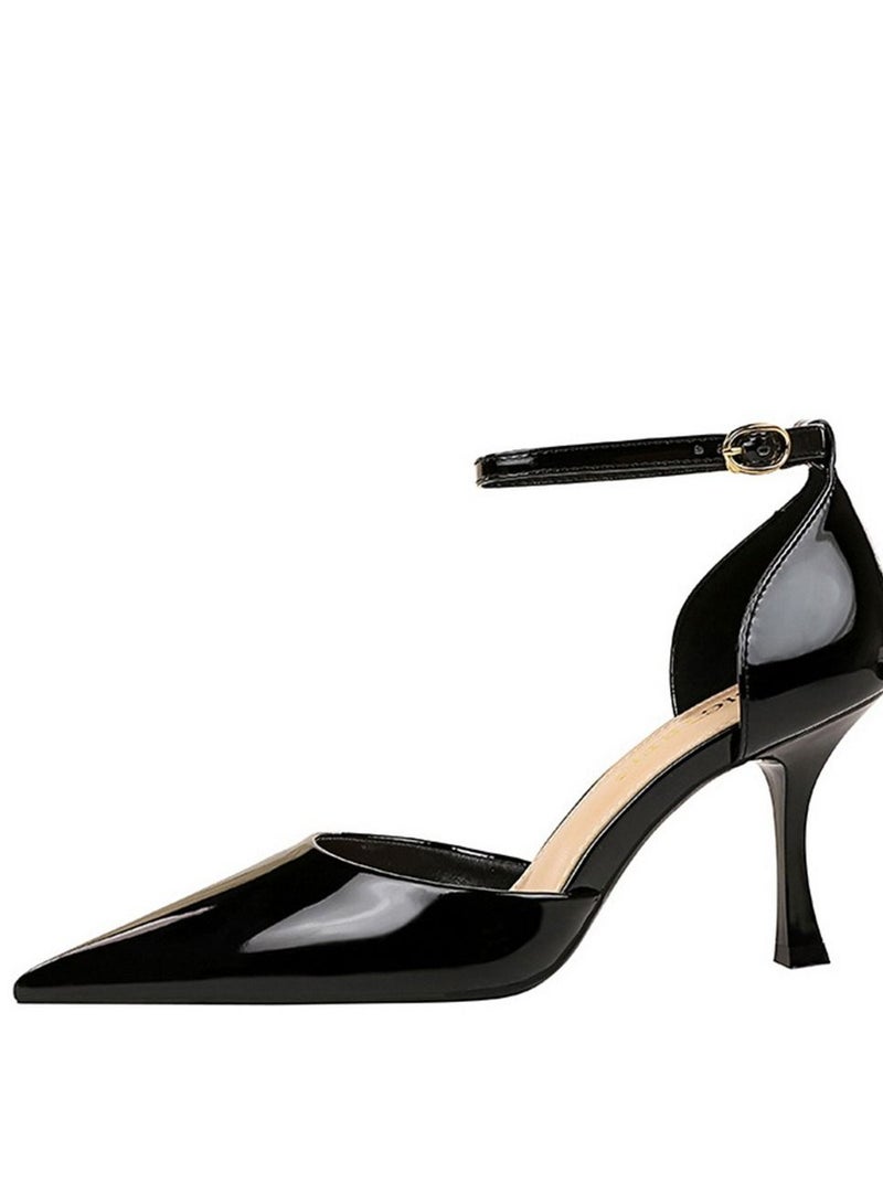 BIGTREE صندل مدبب بكعب عالٍ من خط واحد 8 سم أسود - Image 5