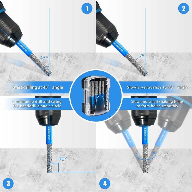 ZNXIMER Diamond Drill Bits Set for Ceramic, Porcelain, Glass, Marble, Tile, Granite, Stone and More - Tile Drill Bits for Efficient, Precise Drilling and Milling - Image 5