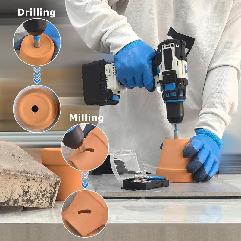 ZNXIMER Diamond Drill Bits Set for Ceramic, Porcelain, Glass, Marble, Tile, Granite, Stone and More - Tile Drill Bits for Efficient, Precise Drilling and Milling - Image 4