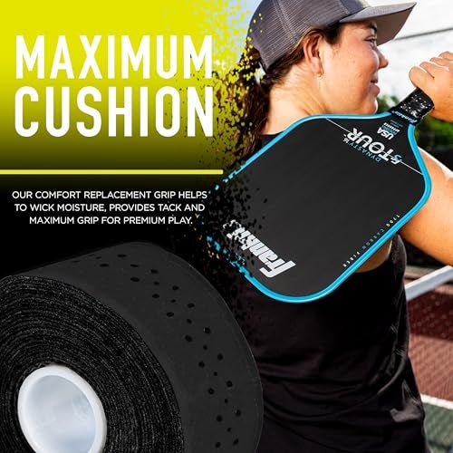 Franklin Sports Pickleball Paddle Replacement Grip - Paddle Handle Overgrip Tape - Cushioned Handle Wrap - Soft and Tacky - Moisture Wicking Pickleball Grip Tape - Black - Image 2