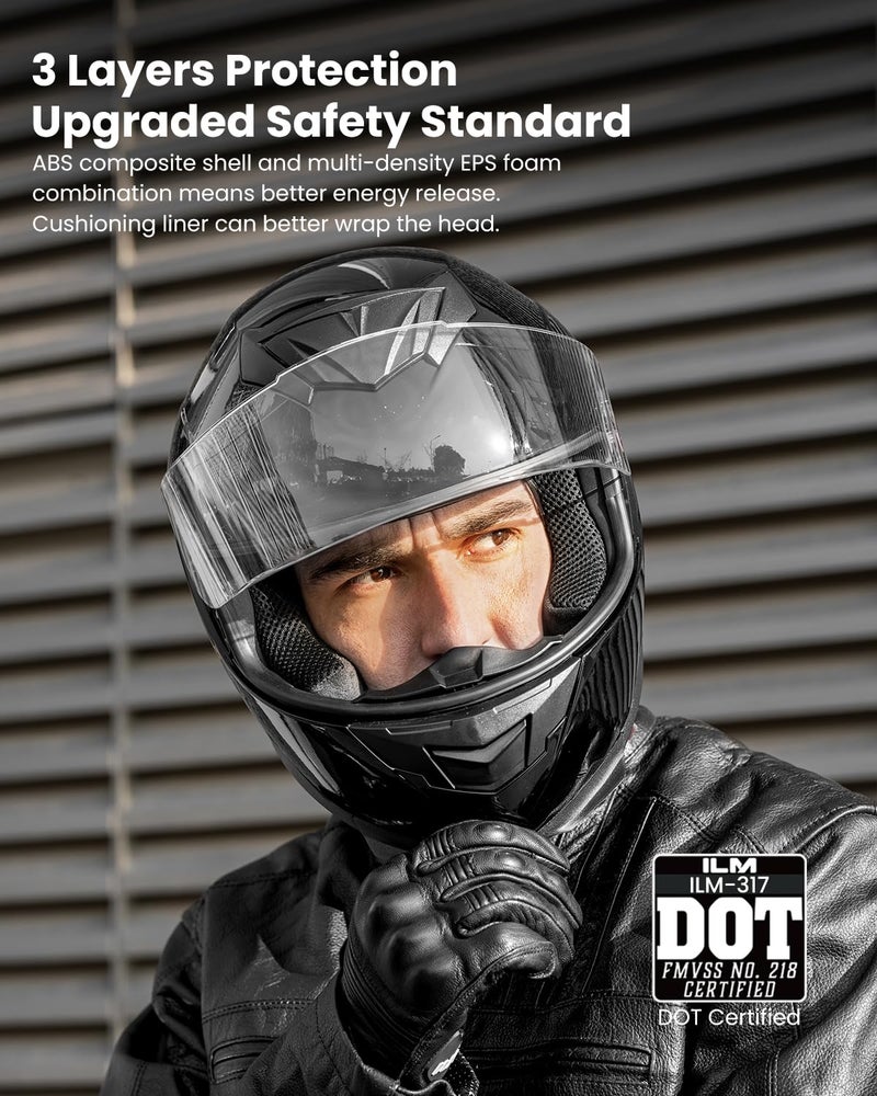 ILM Full Face Motorcycle Helmet for Motocross Street Bike DOT Certified 2 Visors Model-317(Gloss Black, S) - Image 2