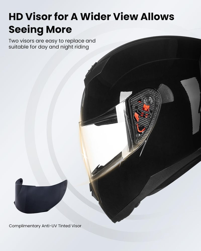 ILM Full Face Motorcycle Helmet for Motocross Street Bike DOT Certified 2 Visors Model-317(Gloss Black, S) - Image 3