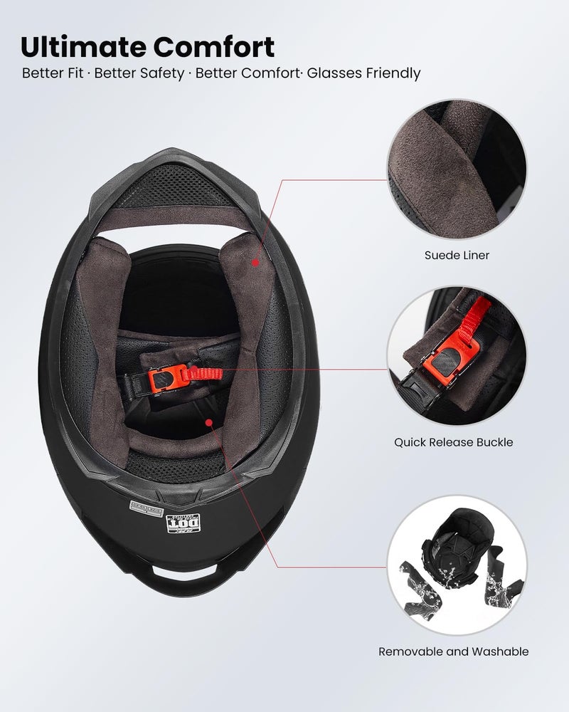 ILM Full Face Motorcycle Helmet for Motocross Street Bike DOT Certified 2 Visors Model-317(Gloss Black, S) - Image 5