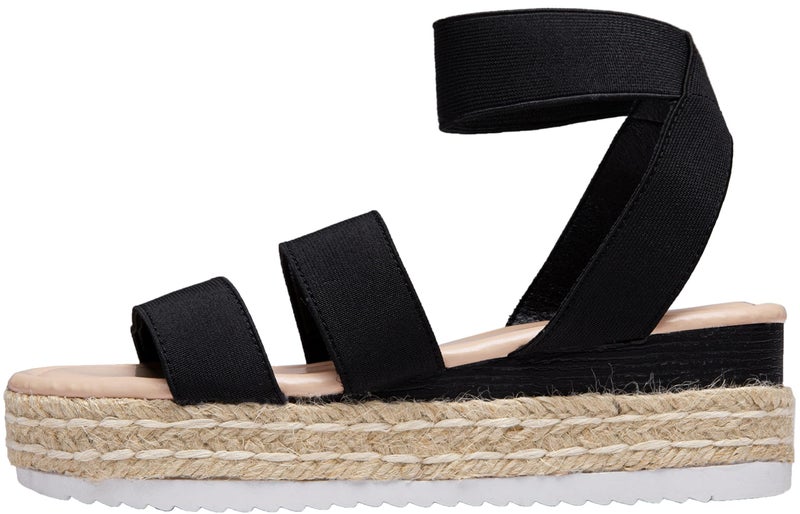 Vepose Women's Black Platform Sandals Wedge Espadrilles, 2.2 Inch Elastic Strap Open Toe, Comfortable Cute Sandalias, Dressy Summer Vacation Casual Beach Work Size 08.5 (CJY876 Black 08.5) - Image 1