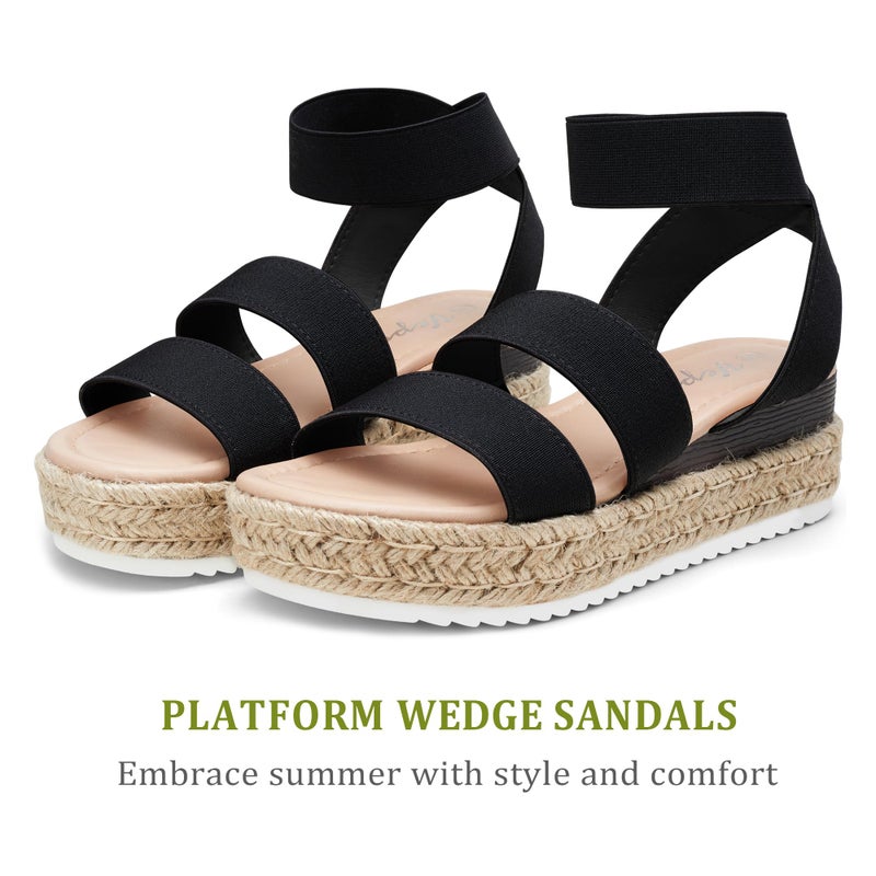 Vepose Women's Black Platform Sandals Wedge Espadrilles, 2.2 Inch Elastic Strap Open Toe, Comfortable Cute Sandalias, Dressy Summer Vacation Casual Beach Work Size 08.5 (CJY876 Black 08.5) - Image 5