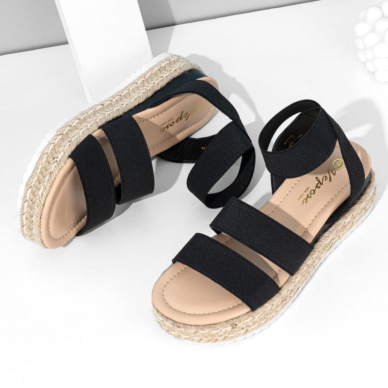 Vepose Women's Black Platform Sandals Wedge Espadrilles, 2.2 Inch Elastic Strap Open Toe, Comfortable Cute Sandalias, Dressy Summer Vacation Casual Beach Work Size 08.5 (CJY876 Black 08.5) - Image 3