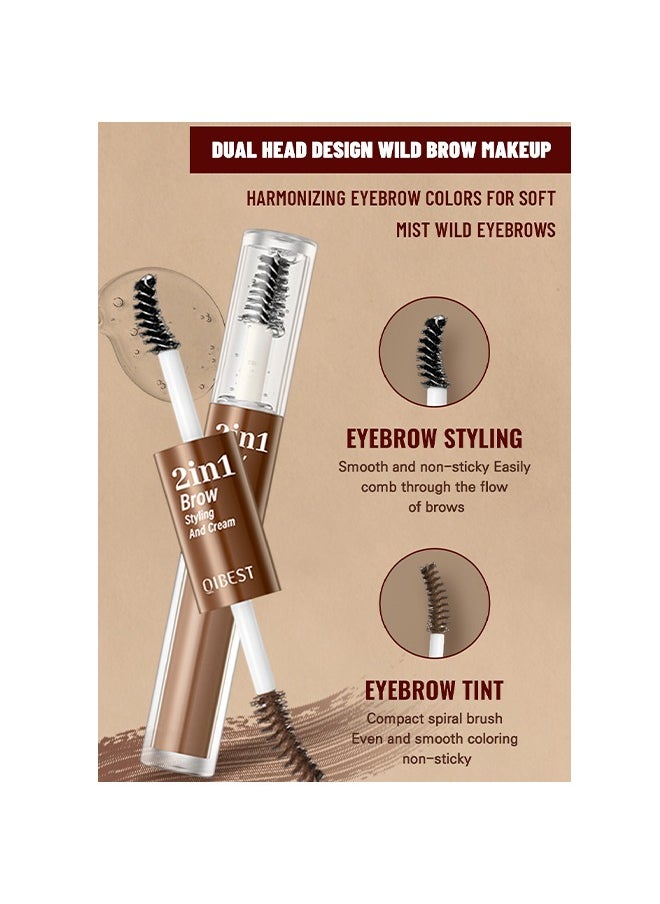QiBest - 2 in 1 Brow Styling and Cream ,Clear Brow Styling and Brow Smoothing Cream Waterproof Quick Dry Three Dimensional Eyebrow Shaping Pomade Styling Gel Dark Brown - Image 1