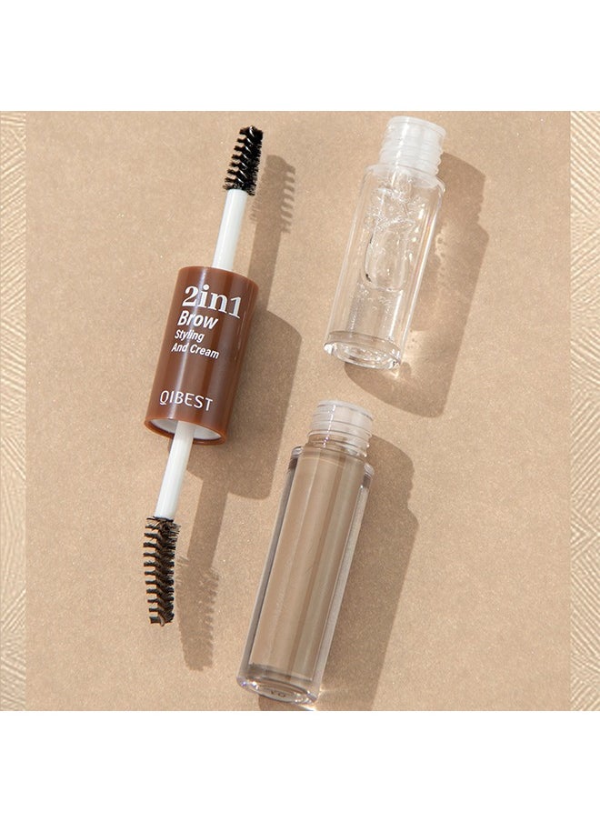 QiBest - 2 in 1 Brow Styling and Cream ,Clear Brow Styling and Brow Smoothing Cream Waterproof Quick Dry Three Dimensional Eyebrow Shaping Pomade Styling Gel Dark Brown - Image 1