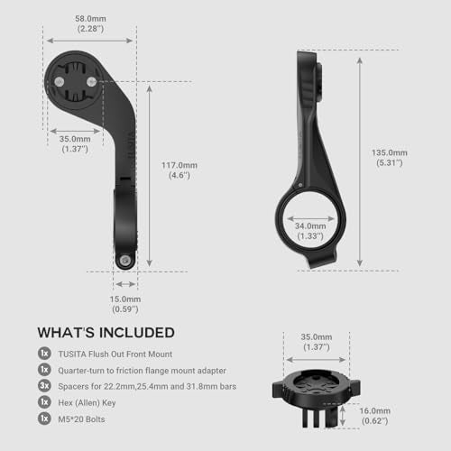 TUSITA توسيتا فلاش أوت تركيب أمامي متوافق مع جهاز كمبيوتر دراجة واهو إليمينت جي بي إس، يتضمن محول تركيب ربع دوران إلى فلانج احتكاك - Image 3
