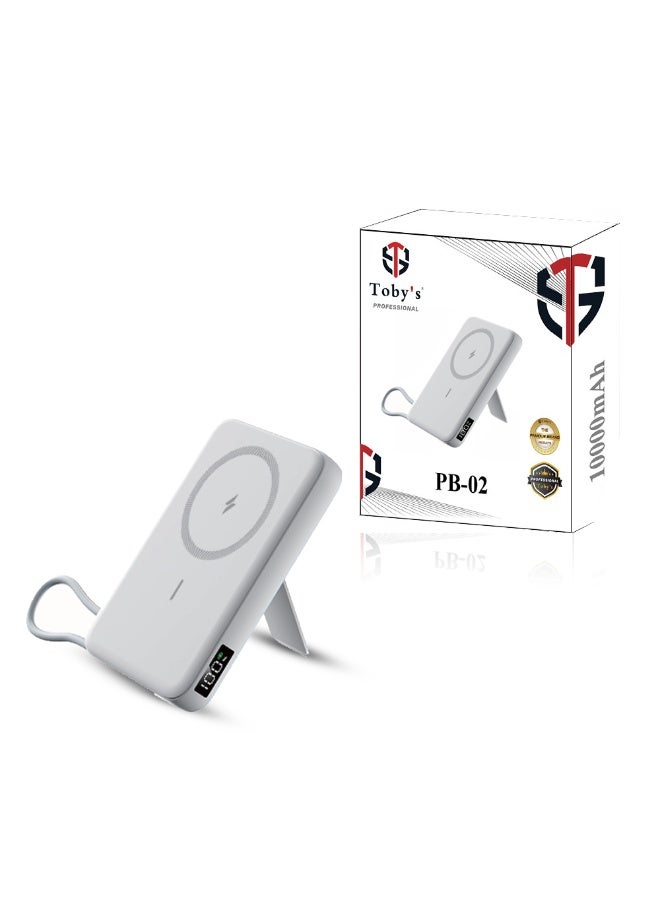 توبيز باور بنك لاسلكي Toby’s PB-02 MagSafe سعة 10000mAh شحن سريع 18 واط منفذ Type-C مخرج لاسلكي ثلاثي مع حامل محمول ABS مثالي للسفر والأجهزة - Image 1