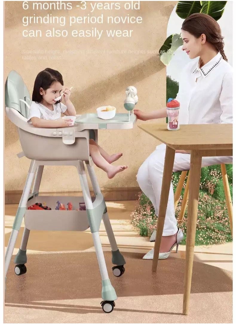 Generic Baby 3-in-1 Folding High Chair, Adjustable Height and Footrest - Toddler Feeding Booster Seat with Tray and Wheels, Safety Harness, Leather Padding and Toy Bar for 6 Months to 4 Years (Sturdy Aluminum  - Image 4