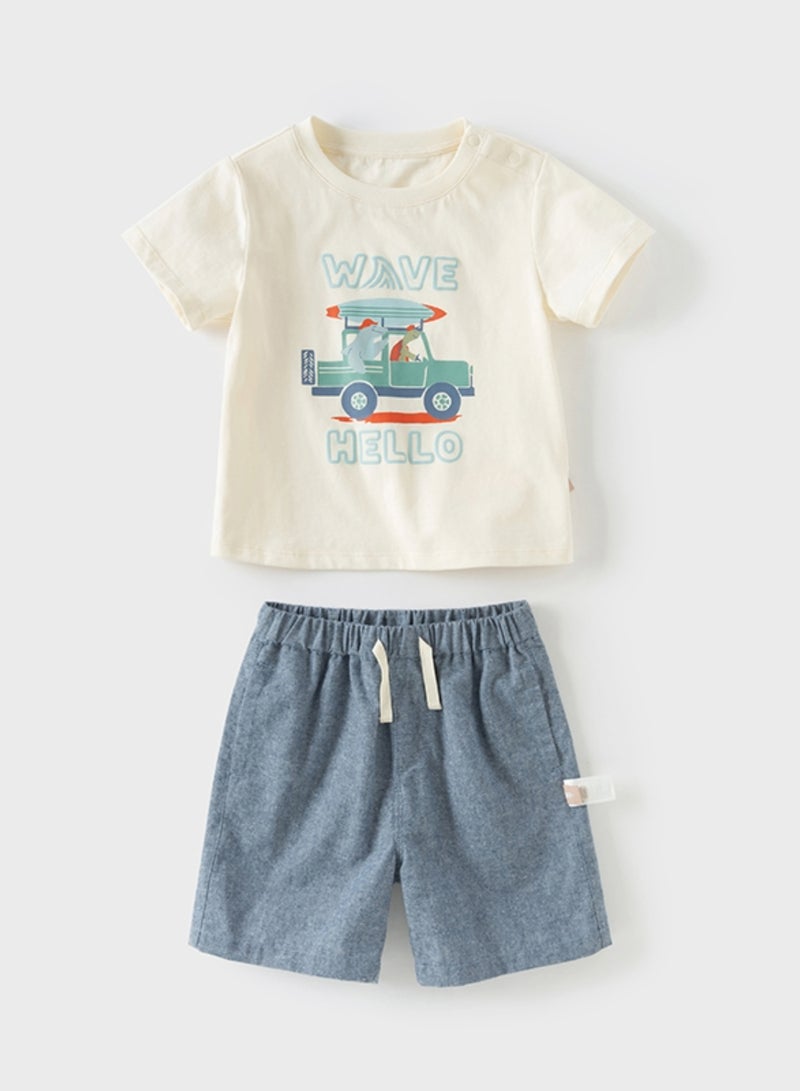 Dave & Bella Boys summer Car t-shirt & Chambray short set - Image 4