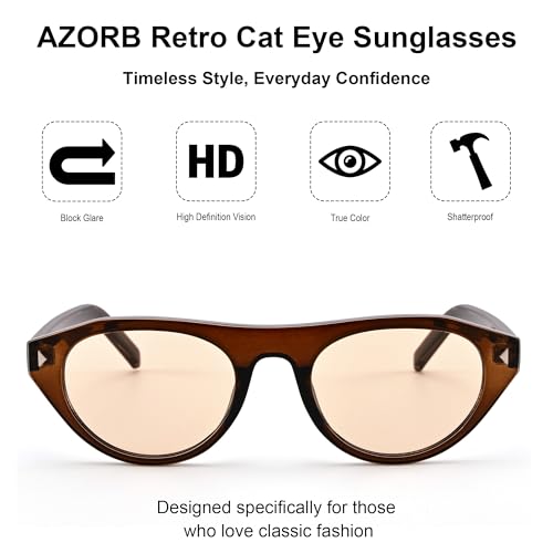 AZorb Retro Small Oval Cat Eye Sunglasses for Women Men, Narrow Vintage Flat Top Sun Glasses with UV400 Protection - Image 3