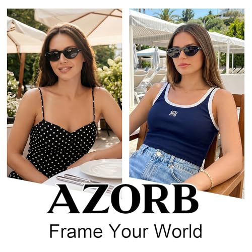AZorb Retro Small Oval Cat Eye Sunglasses for Women Men, Narrow Vintage Flat Top Sun Glasses with UV400 Protection - Image 2