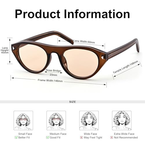 AZorb Retro Small Oval Cat Eye Sunglasses for Women Men, Narrow Vintage Flat Top Sun Glasses with UV400 Protection - Image 5