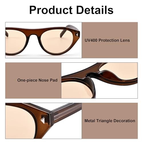 AZorb Retro Small Oval Cat Eye Sunglasses for Women Men, Narrow Vintage Flat Top Sun Glasses with UV400 Protection - Image 4