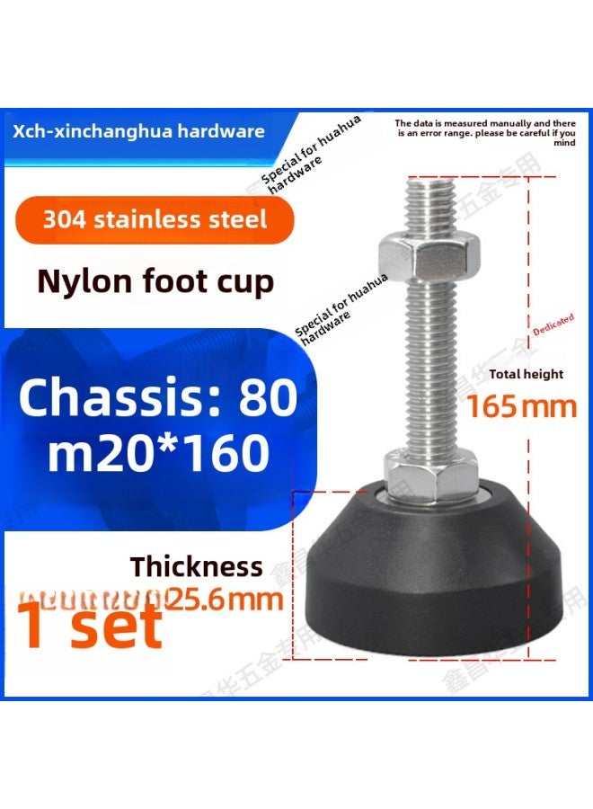 304 Stainless Steel Nylon Fixed Foot Cup Anchor Screw Adjustable Foot Pad Support Foot Cup Adjustable Foot M4M5M6M8-Specifications:Φ80*M20*160mm - Image 1