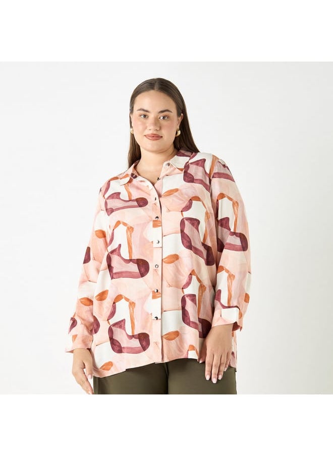 Ulla Popken Plus Size Ulla Popken All-Over Print Shirt with Long Sleeves  - Image 1