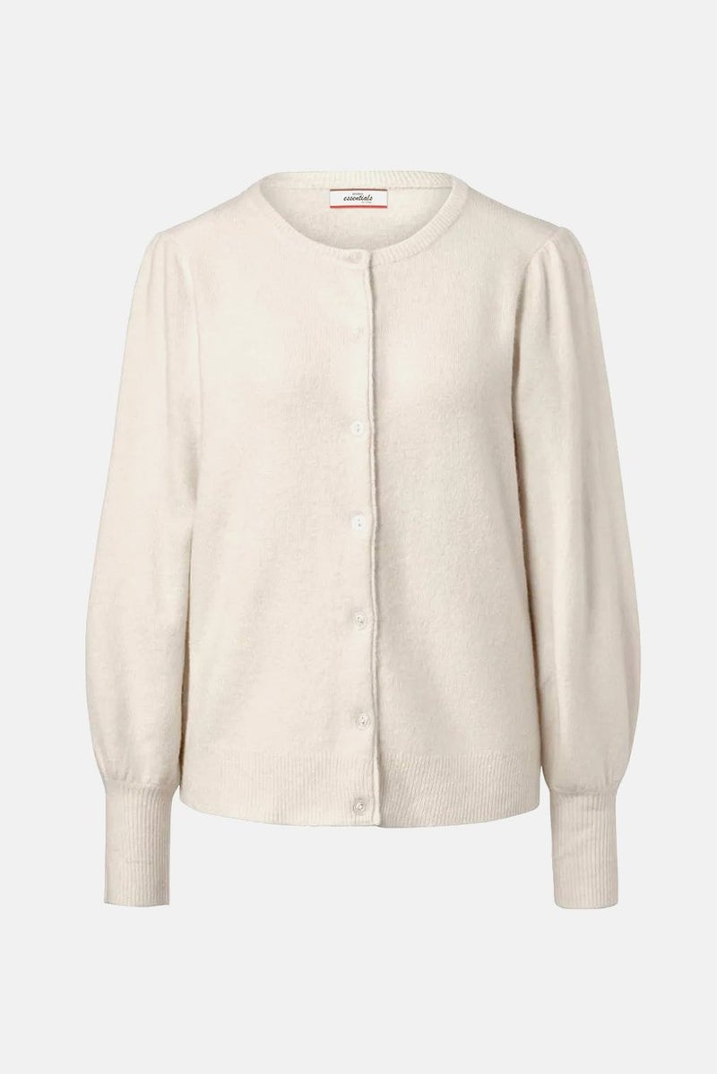 Tchibo Women Fine Knit Puff Sleeves Cardigan, Cream - Image 2