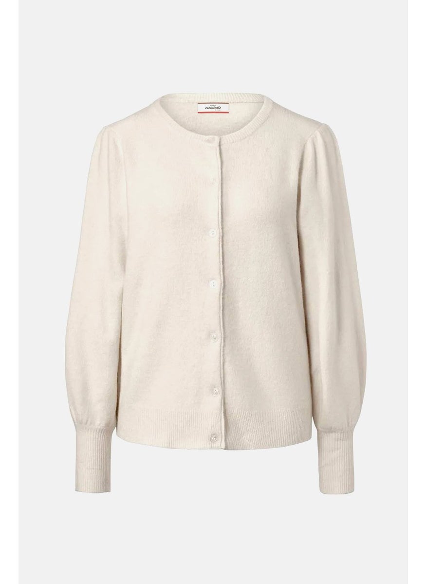 Tchibo Women Fine Knit Puff Sleeves Cardigan, Cream  - Image 2
