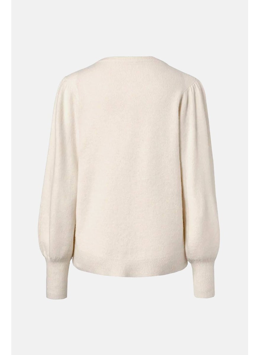 Tchibo Women Fine Knit Puff Sleeves Cardigan, Cream  - Image 3