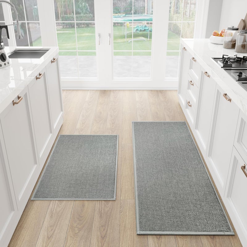 SUMLANS Kitchen Mat Set of 2 PCS Cushioned Non Slip Rugs for Kitchen Floor Absorbent Runner Comfort Standing Mats Washable for Kitchen Office Home Grey 173x47173x30