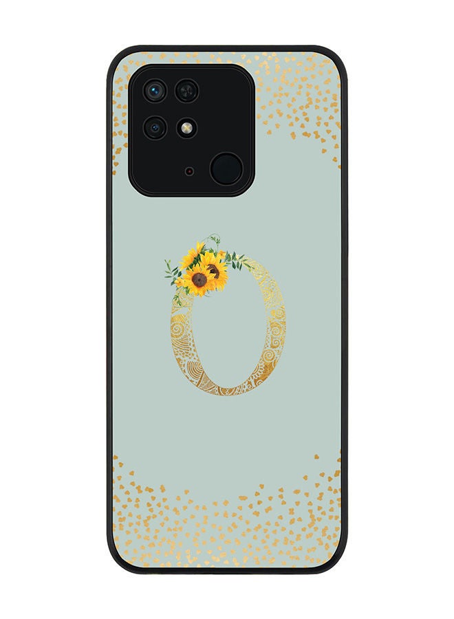 Stylizedd Rugged Black edge case for Redmi 10C 4G  Slim fit Soft Case Flexible Rubber Edges Anti Drop TPU Gel Thin Cover - Custom Monogram Initial Letter Floral Pattern Alphabet - O (Light Grey ) - Image 1