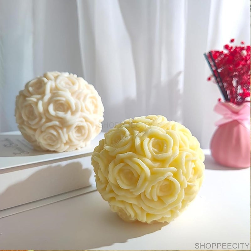 Shoppeecity Large Rose Ball Candle Mold I 3D Fondant Flower Silicone Plaster Epoxy Mould I for DIY Handmade Chocolate Candle Making Cake Dcor Aromatherapy Soap Resin Art Craft Making Home Party Decoration - Image 2
