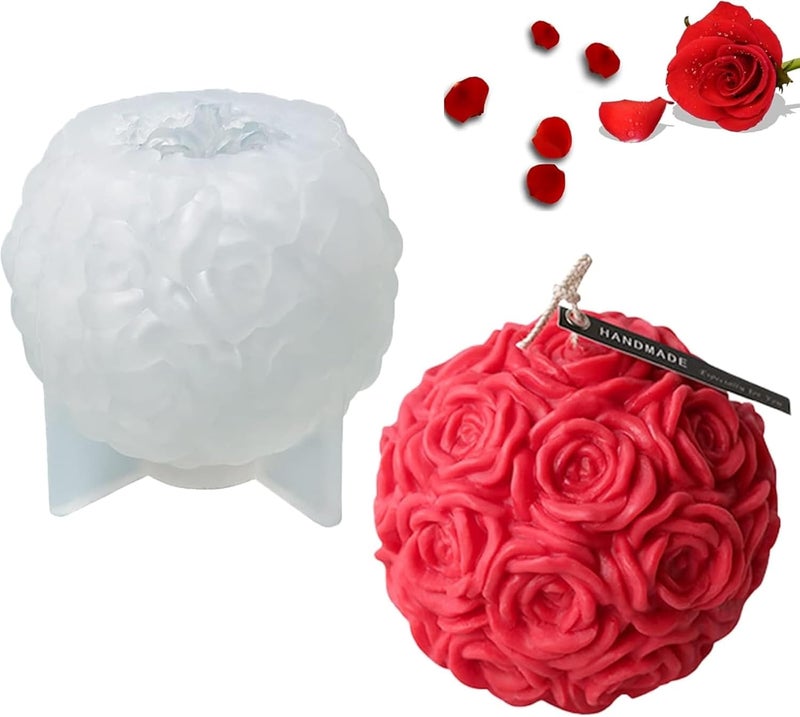 Shoppeecity Large Rose Ball Candle Mold I 3D Fondant Flower Silicone Plaster Epoxy Mould I for DIY Handmade Chocolate Candle Making Cake Dcor Aromatherapy Soap Resin Art Craft Making Home Party Decoration - Image 1