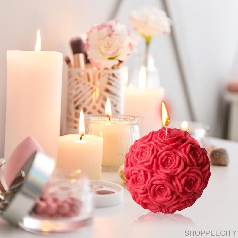 Shoppeecity Large Rose Ball Candle Mold I 3D Fondant Flower Silicone Plaster Epoxy Mould I for DIY Handmade Chocolate Candle Making Cake Dcor Aromatherapy Soap Resin Art Craft Making Home Party Decoration - Image 5