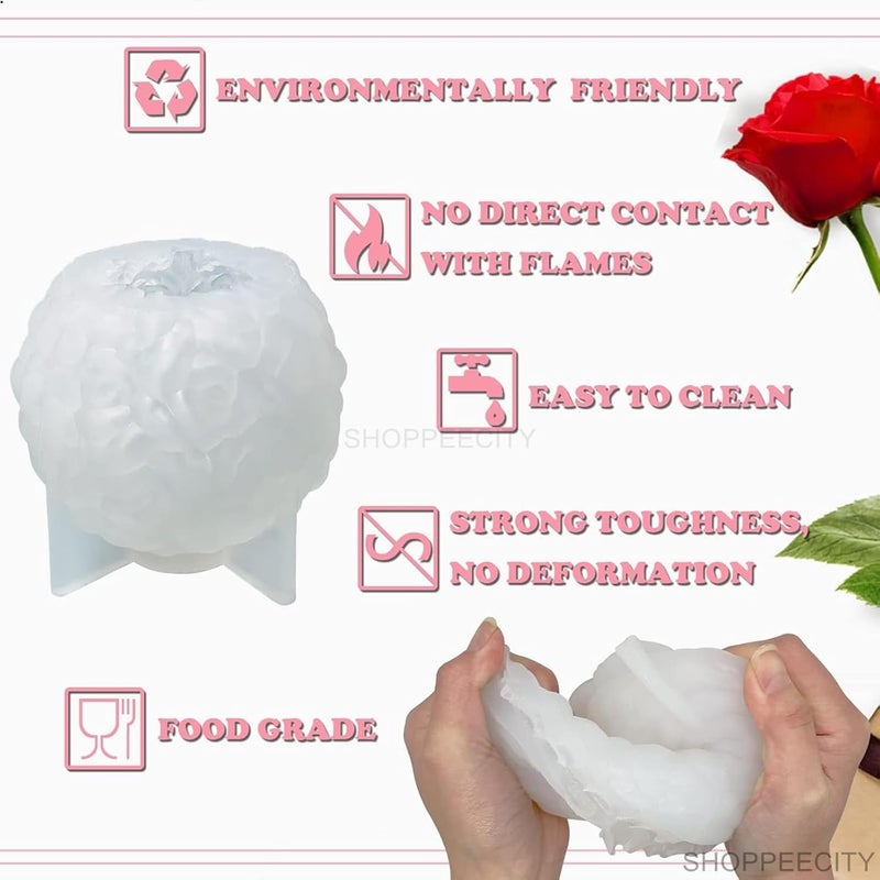 Shoppeecity Large Rose Ball Candle Mold I 3D Fondant Flower Silicone Plaster Epoxy Mould I for DIY Handmade Chocolate Candle Making Cake Dcor Aromatherapy Soap Resin Art Craft Making Home Party Decoration - Image 4