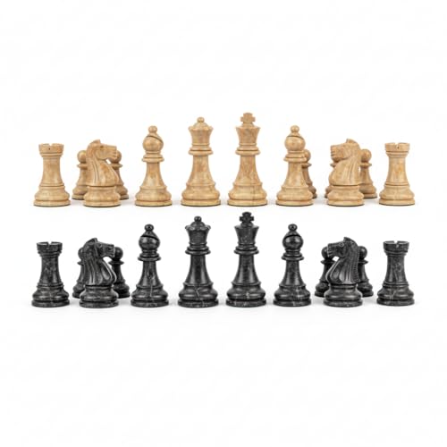 OceanicX Handcrafted Premium Marble Chess Pieces Set Elegant 32Piece Replacement for 1215 Inch Chess Boards Storage Box Black and Onyx - Image 1