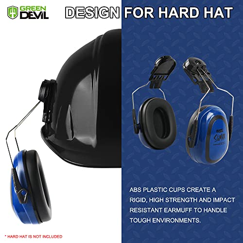 GREEN DEVIL Hearing Protection Ear Muffs For Hard Hat SNR27dB/NRR 22dB Noise reduction Low Profile Helmet mounted Safety Earmuff for Construction or Manufacturing - Image 4