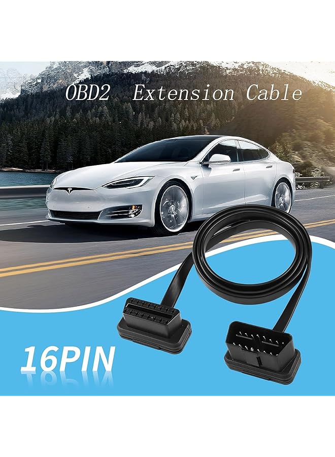 إكسفور كابل تمديد OBD2، كابل تمديد OBDII، كابل شريطي مسطح كامل 16 سنًا ذكر وأنثى OBDII، موصل سلك تمديد تشخيص OBD للسيارة وجميع معدات OBD2، مصنوع من مادة PVC المقواة (100 سم/39 بوصة) - Image 3