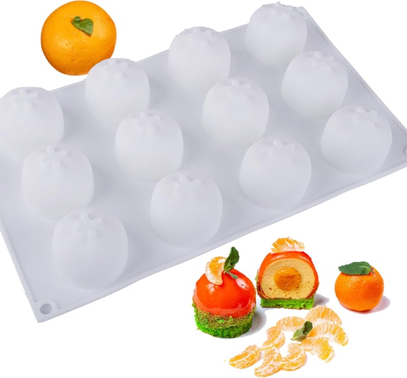 OCPO Kitchen قالب سيليكون برتقال من OCPO KITCHEN لخبز كيك الموس، الحلويات، الشوكولاتة، حلوى الفواكه الفرنسية، المعجنات، كب كيك، الآيس كريم، البودينغ، قالب تزيين الكيك، شكل برتقال ثلاثي الأبعاد (12 تجويفًا) - Image 1