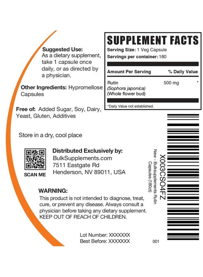BulkSupplements.com Rutin 500mg Capsules - from Saphora Japonica, Rutin Supplement, Rutin Pills - Antioxidants Supplement - Vegan & Gluten Free, 1 Capsule per Serving, 180 Veg Capsules - Image 2