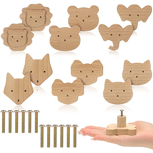 Qunclay 12 Set Wooden Animal Dresser Knobs Decorative Nursery Wood Drawer Pulls with Screws Furniture Pulls Handles for Nursery Home Bedroom Kitchen Cabinets Hardware Cupboard (Cute) - Image 1