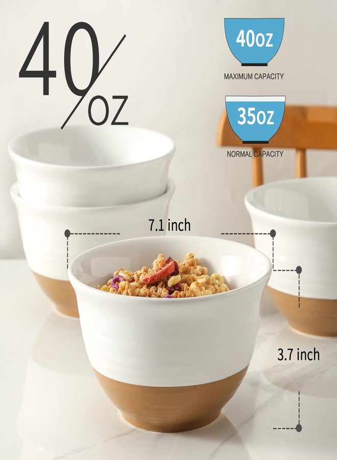 Hasense Soup Bowls, 40 oz Large Cereal Bowls Set of 4, Ceramic Deep Salad Serving Bowls, Bowls Set for Pasta Pho Ramen Noodle Popcorn, Dishwasher Microwave Safe, Gloss White & Matte Brown - Image 3