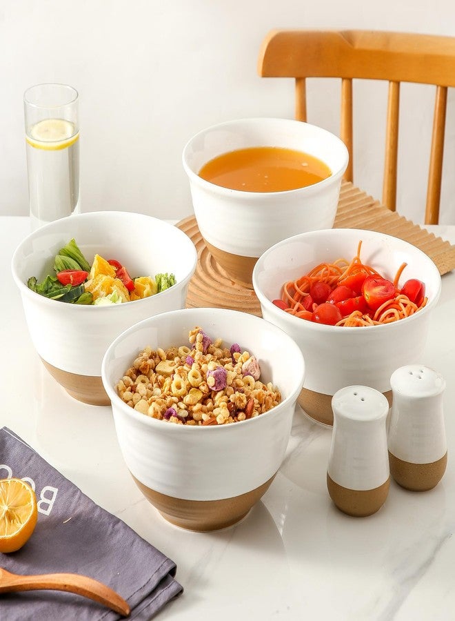 Hasense Soup Bowls, 40 oz Large Cereal Bowls Set of 4, Ceramic Deep Salad Serving Bowls, Bowls Set for Pasta Pho Ramen Noodle Popcorn, Dishwasher Microwave Safe, Gloss White & Matte Brown - Image 4