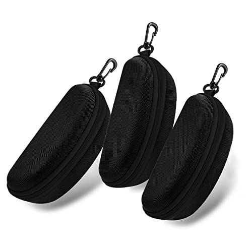 SteelFever 3pcs Zipper Hard Shell Sunglasses Case and Eyeglasses Case Portable Travel Glasses Case with Plastic Hook (Black) - Image 1