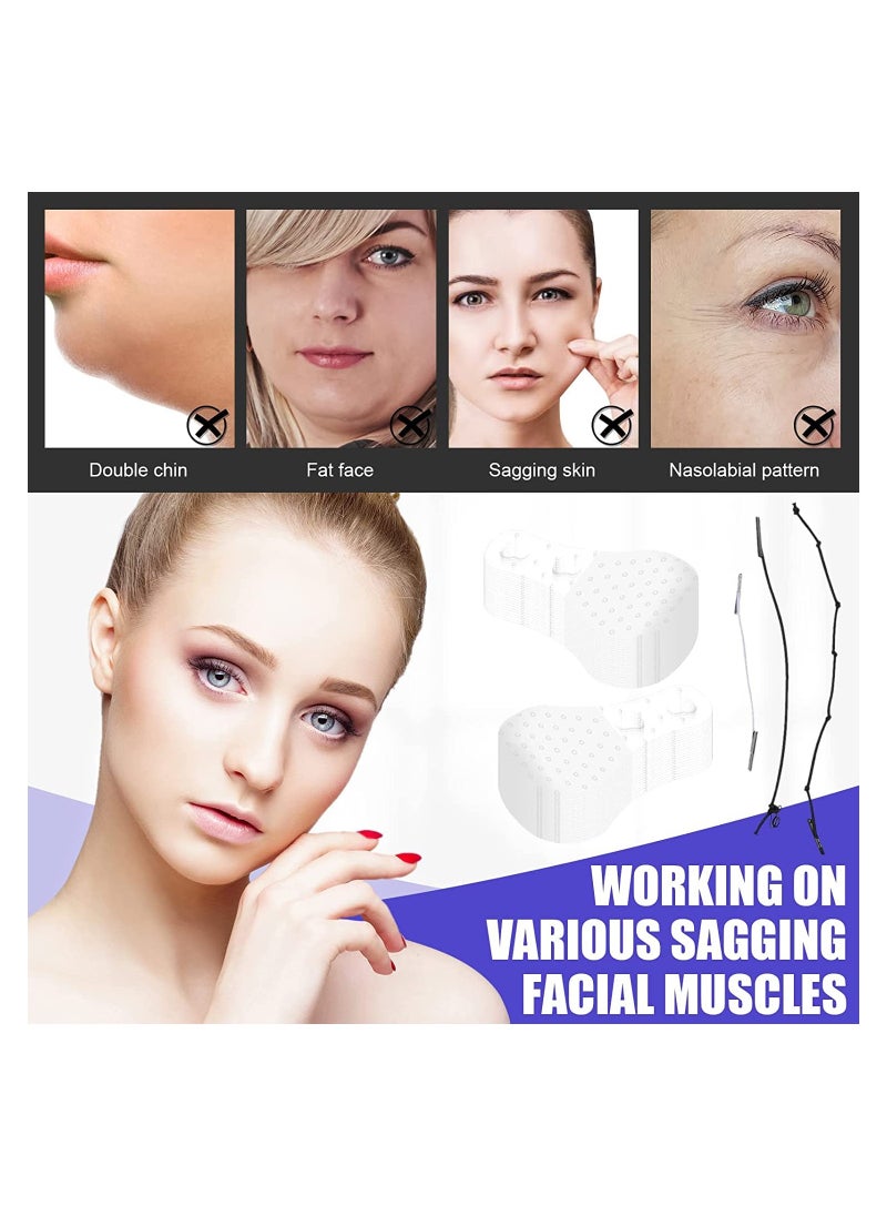 KHAJUL 40 Pieces Face Lift Tapes Face Lifting Patch Invisible V-line Face lift Sticker Neck and Eye makeup Lift strips Waterproof Elasticity Double Chin Lift Patch with 3 Pieces Lifting Ropes for Women Girls  - Image 5