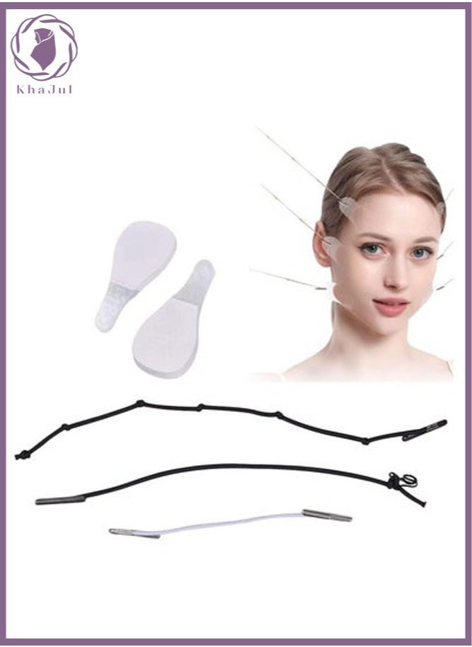 KHAJUL 40 Pieces Face Lift Tapes Face Lifting Patch Invisible V-line Face lift Sticker Neck and Eye makeup Lift strips Waterproof Elasticity Double Chin Lift Patch with 3 Pieces Lifting Ropes for Women Girls  - Image 1