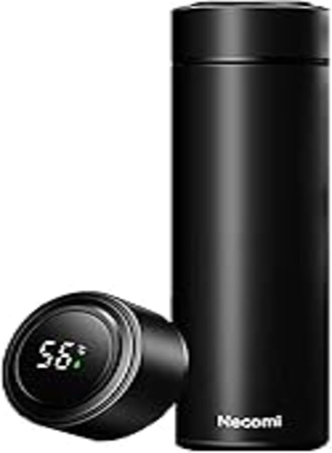 Necomi 500ml smart thermos cup, led temperature display water bottle, stainless steel vacuum travel mug for 24 hours, hot and cold tea coffee vacuum thermoses cup for school, home, office