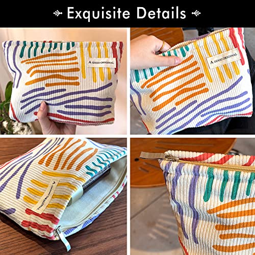 STARDW Cute Makeup Bag Aesthetic Cosmetic Bags for Women Girls, Travel Toiletry Bag Large Capacity Zipper Makeup Pouch, Purse Organizer Pouches,Canvas Lining (Colorful Stripes) - Image 4