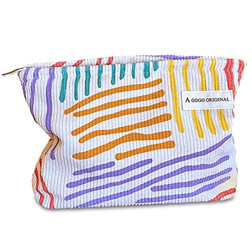 STARDW Cute Makeup Bag Aesthetic Cosmetic Bags for Women Girls, Travel Toiletry Bag Large Capacity Zipper Makeup Pouch, Purse Organizer Pouches,Canvas Lining (Colorful Stripes) - Image 1